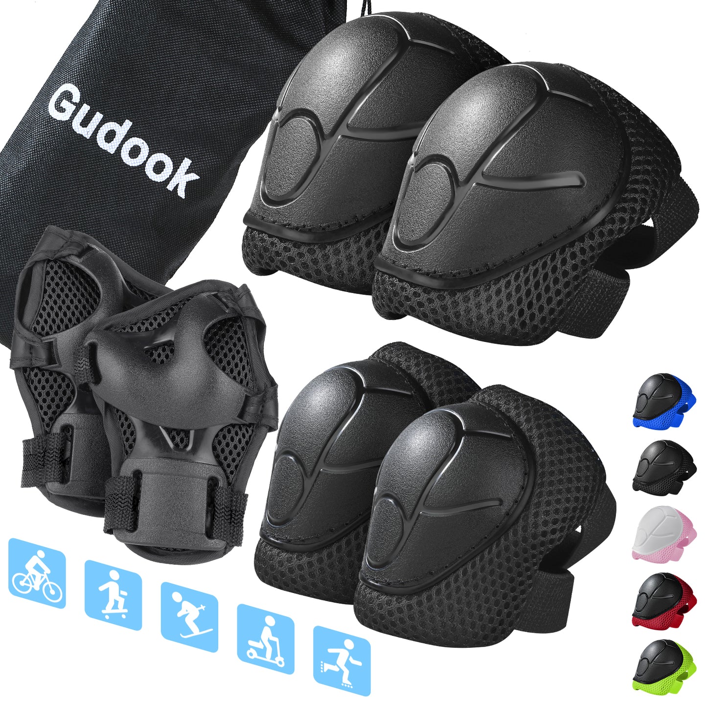 Gudook Kid's Knee Pads-F001(Black)-Outdoor Recreation