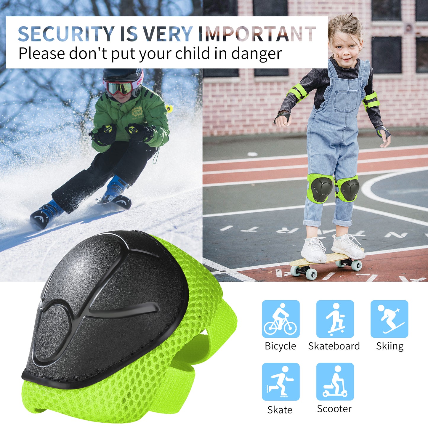 KUYOU CHINA Gudook Kid's Knee Pads-F001(Green)-Outdoor Recreation
