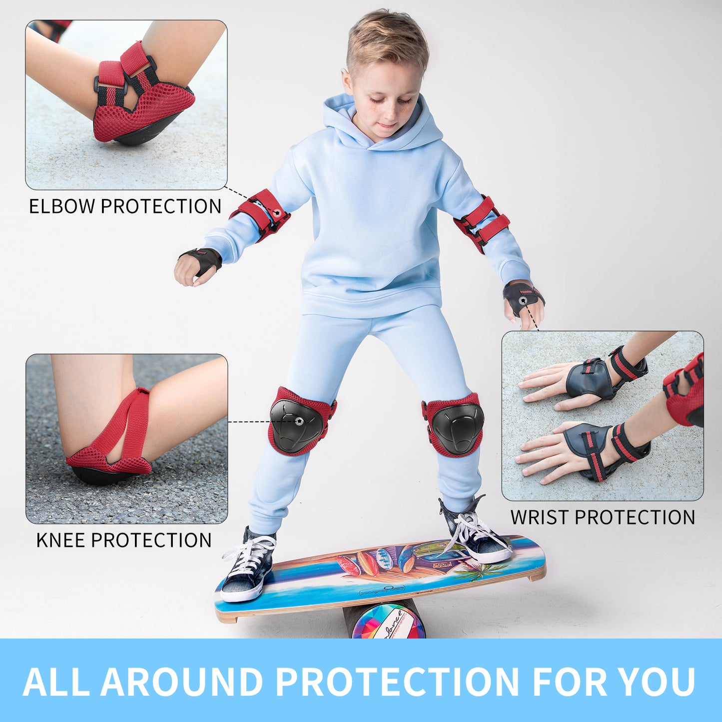 Gudook Kid's Knee Elbow Wrist Protection-F001(Red)-Kuyou China Outdoor Recreation for Bicycle, Skateboard, Skiing, Roller Skate, Scooter
