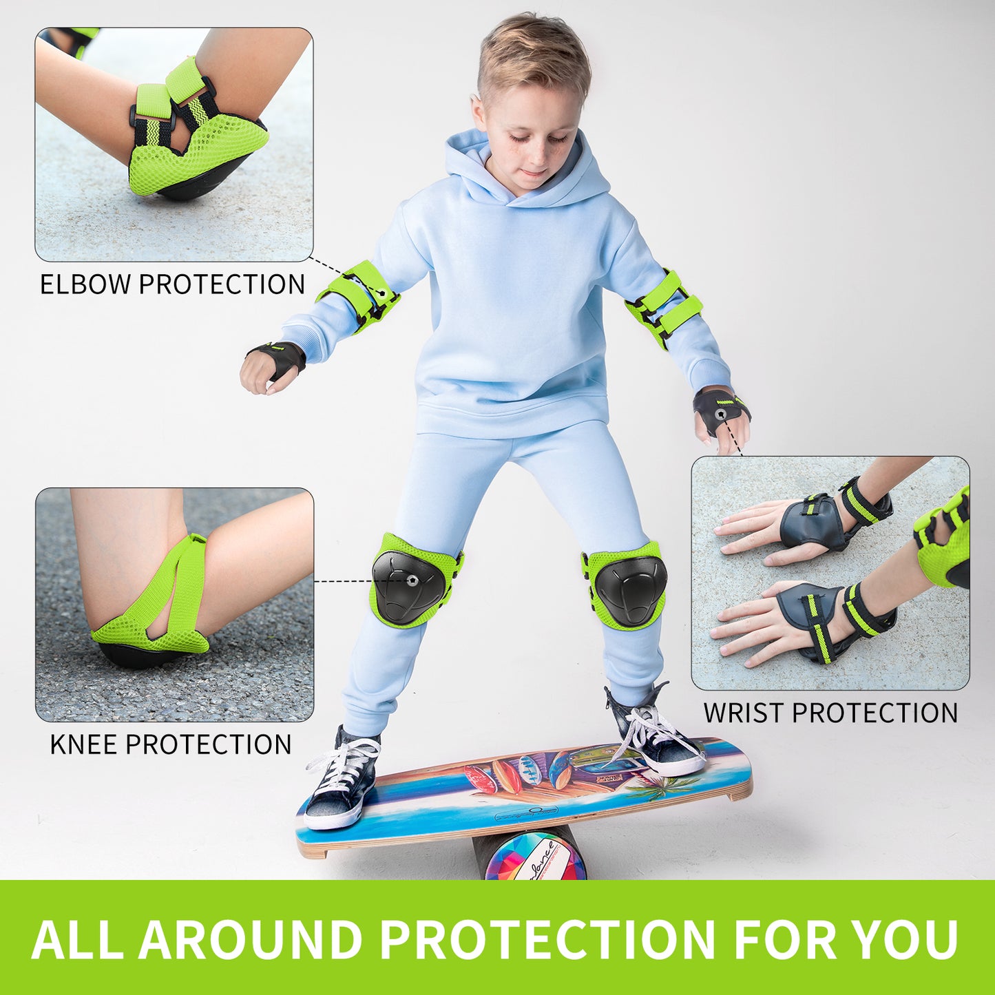 KUYOU CHINA Gudook Kid's Knee Elbow Wrist protection-F001(Green)-Outdoor Recreation