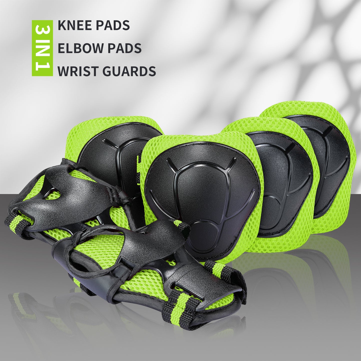 KUYOU CHINA Gudook Kid's Knee Elbow Pads Wrist Guards-F001(Green)-Outdoor Recreation
