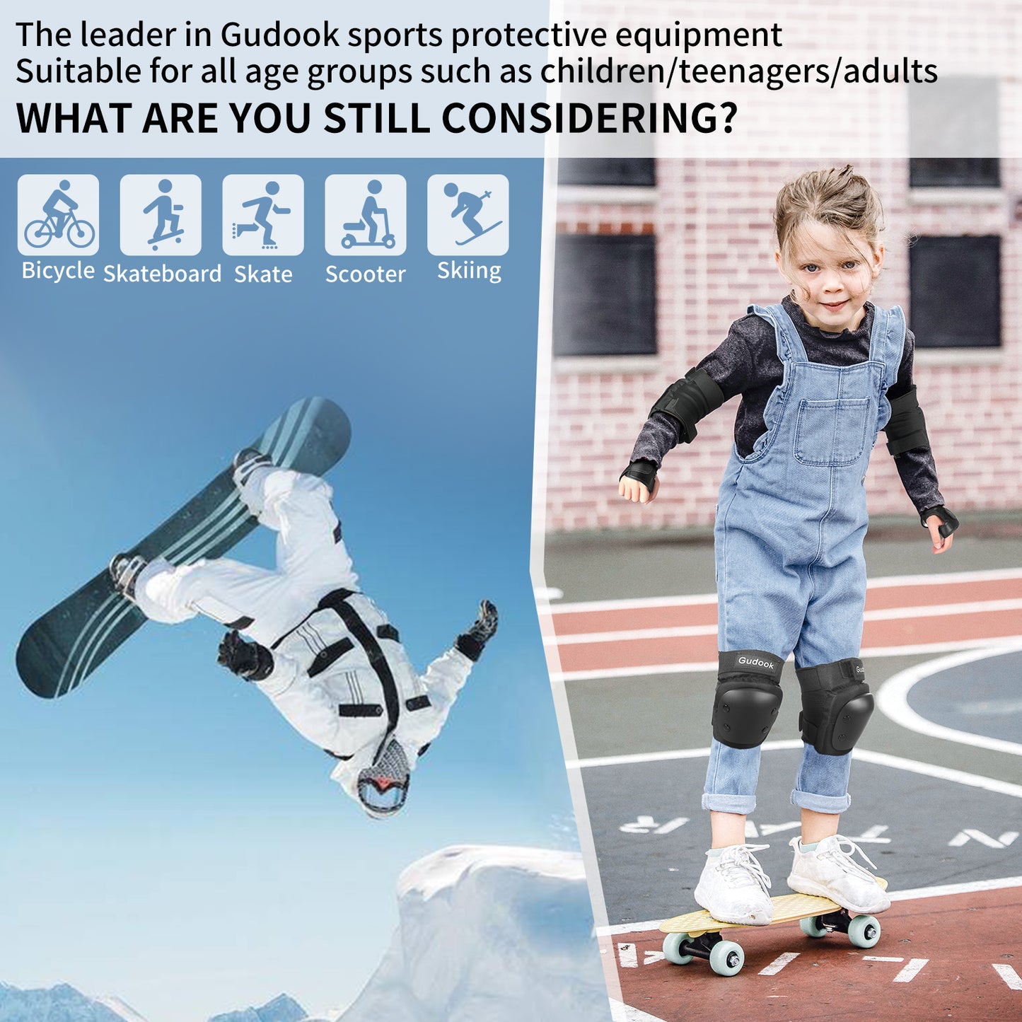 Gudook Kid's Knee Protection-F003S-Kuyou China Outdoor Recreation for Bicycle, Skateboard, Skiing, Roller Skate, Scooter