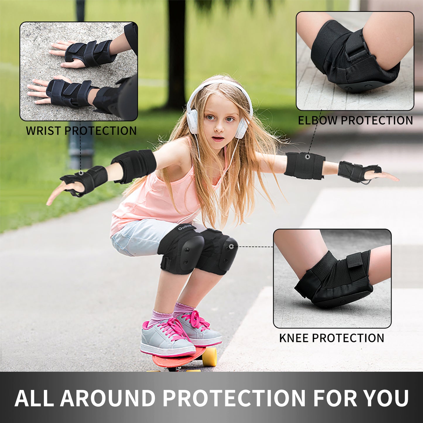 Gudook Kid's Knee Elbow Pads Protection Wrist Guards-F003S-Kuyou China Outdoor Recreation for Bicycle, Skateboard, Skiing, Roller Skate, Scooter