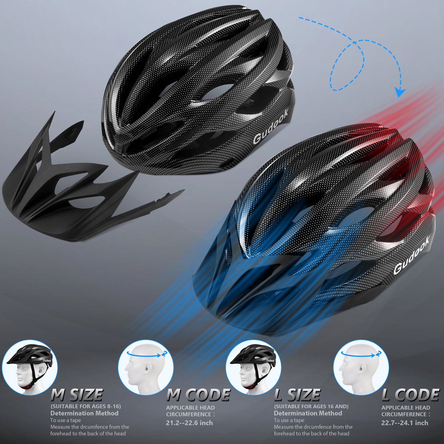 Gudook Bicycle Helmet with Detachable Visor KY-055