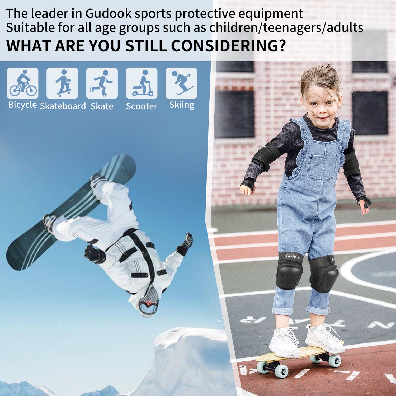 Gudook Kid's Knee Pads Elbow Pads Wrist Guards-F003-Kuyou China Outdoor Sports Recreation for Bicycle, Skateboard, Skiing, Roller Skate, Scooter
