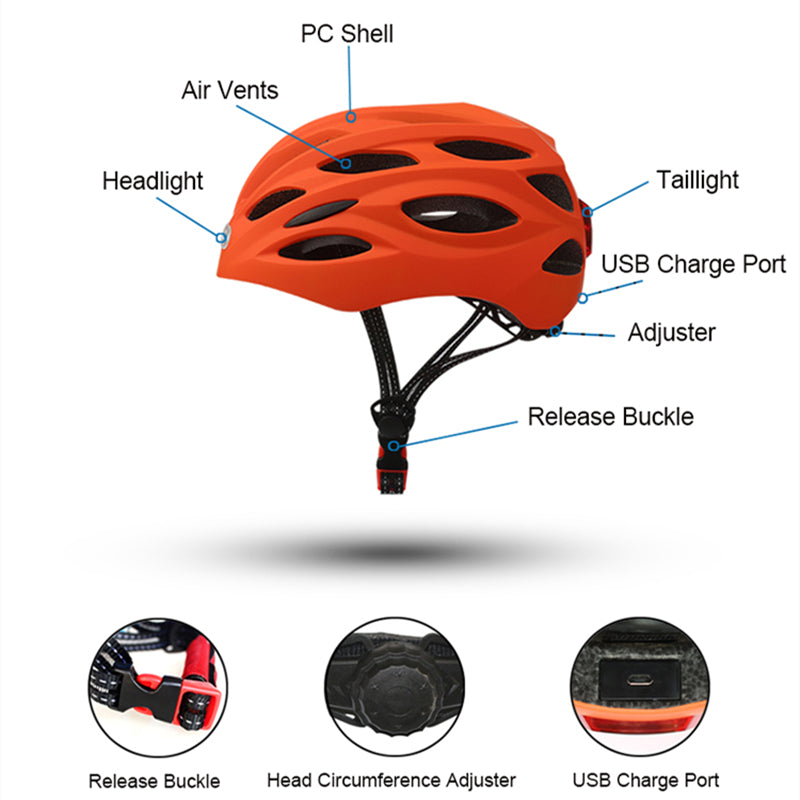 Gudook Manufacturer Urban Commuter Riding Bike Helmet with USB Rechargeable LED Light-Kuyou China Outdoor Recreation Sports
